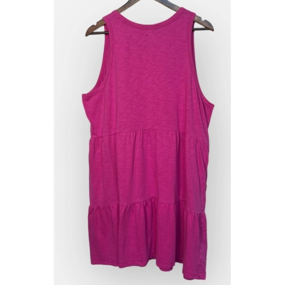 Gap Womens XXL Pink Tiered Sleeveless Mini Dress Slub Cotton Modal Pockets - Picture 5 of 12